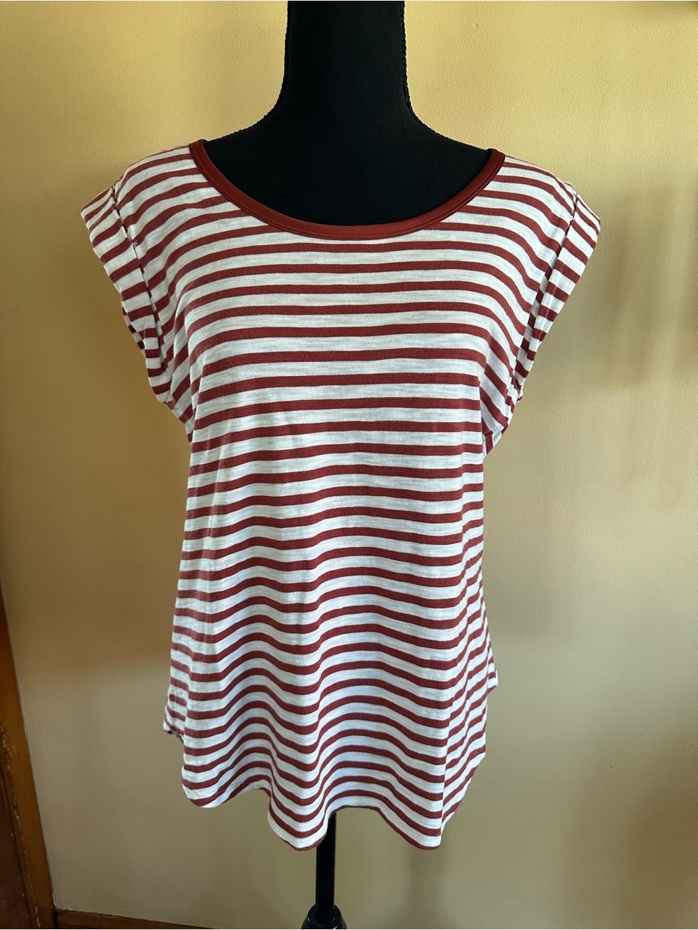 WHBM Women’s rustic red striped medium cotton blend top